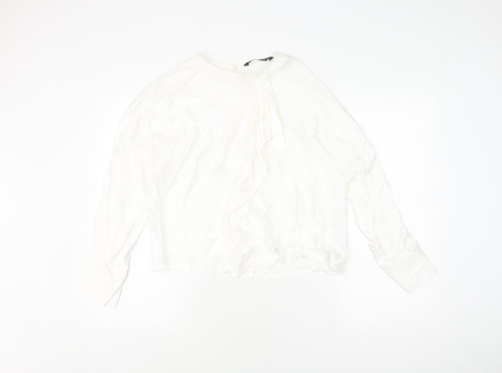 Zara Women's White Long Sleeve Basic Blouse, Size L