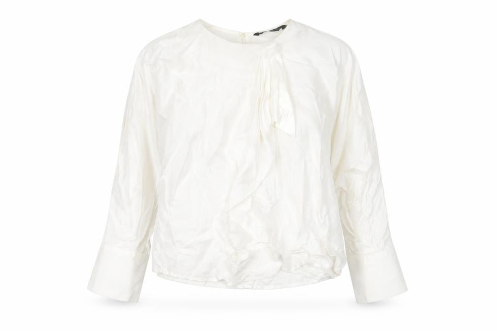Front view of Zara Women's White Long Sleeve Basic Blouse, size L