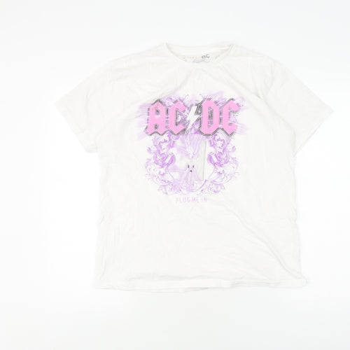 AC/DC Unisex White T-Shirt, M, Crew Neck, Music Theme