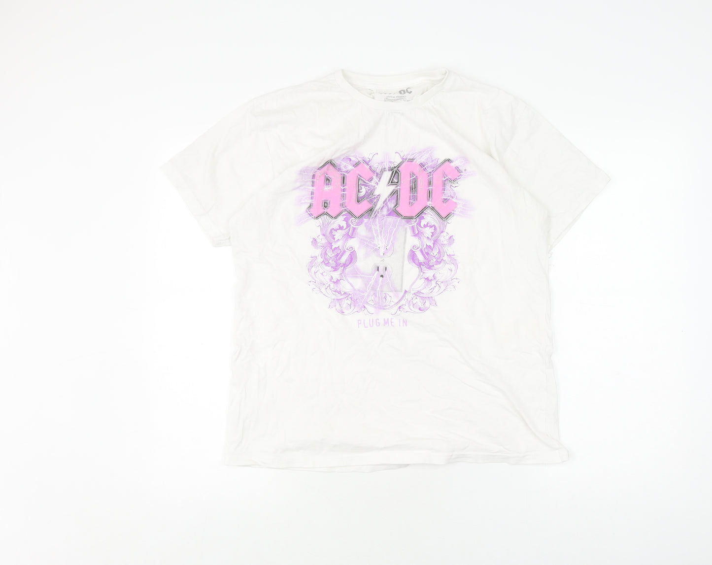 AC/DC Unisex White T-Shirt, M, Crew Neck, Music Theme