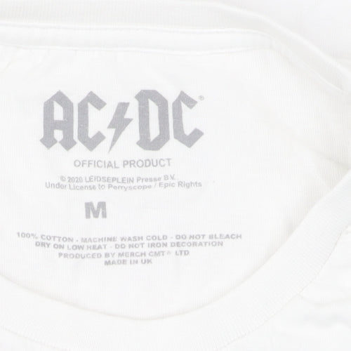 AC/DC Unisex White T-Shirt, M, Crew Neck, Music Theme