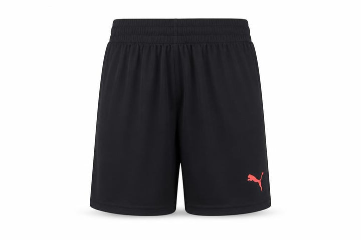 Front view of Puma boys’ black athletic shorts xs