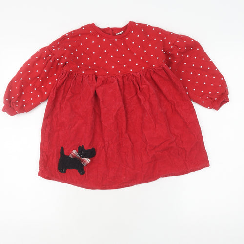 Next Girls Red Polka Dot Applique Corduroy Dress 4-5 Years