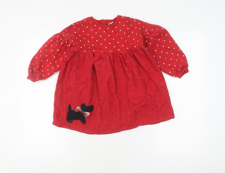 Next Girls Red Polka Dot Applique Corduroy Dress 4-5 Years