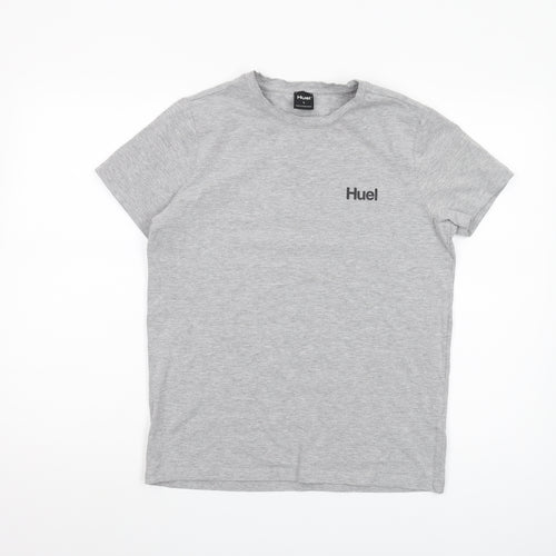 Huel Grey Crew Neck Men's T-Shirt, Size L, Solid Pattern