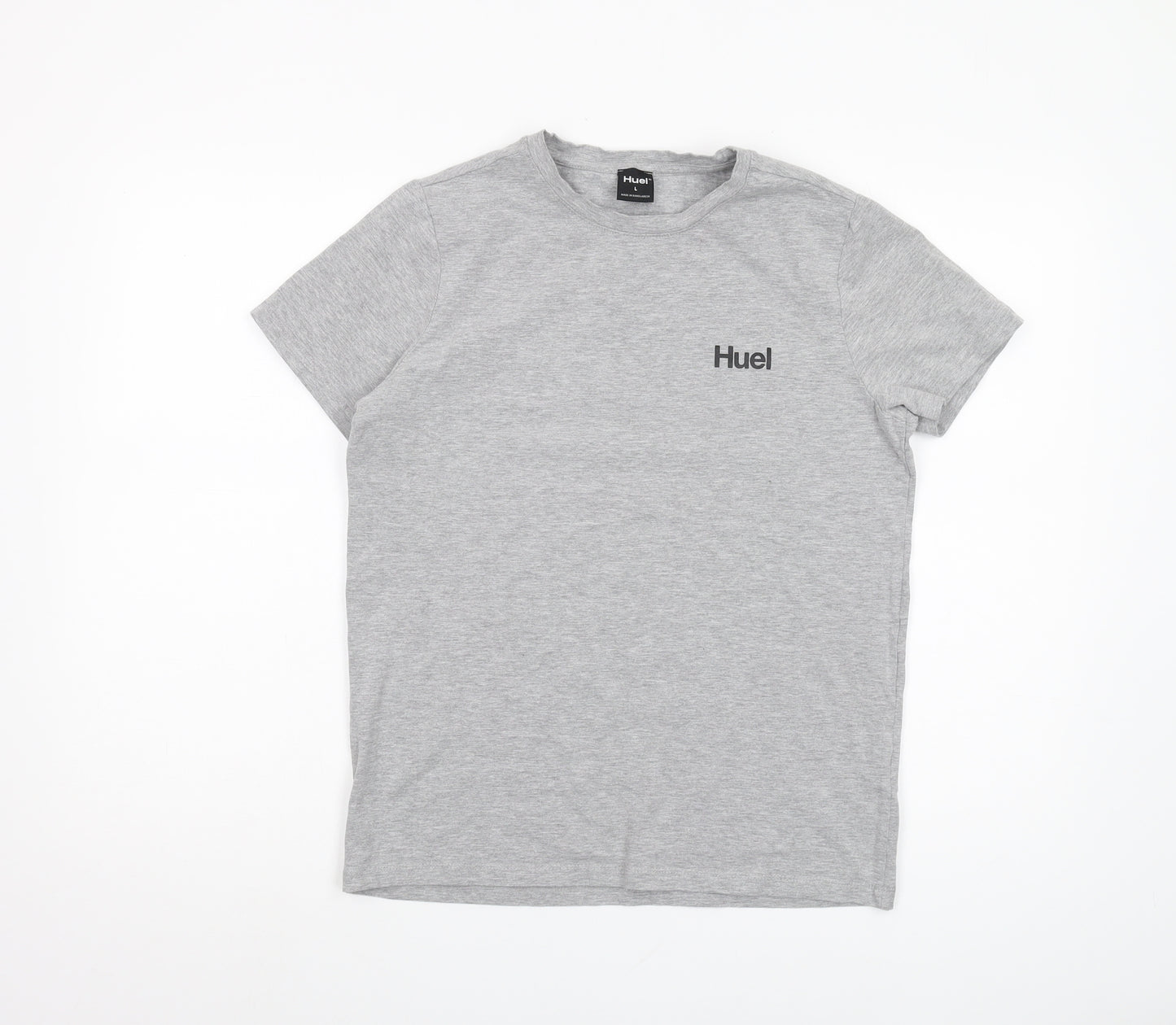 Huel Grey Crew Neck Men's T-Shirt, Size L, Solid Pattern