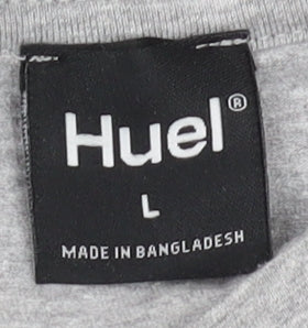 Huel Grey Crew Neck Men's T-Shirt, Size L, Solid Pattern
