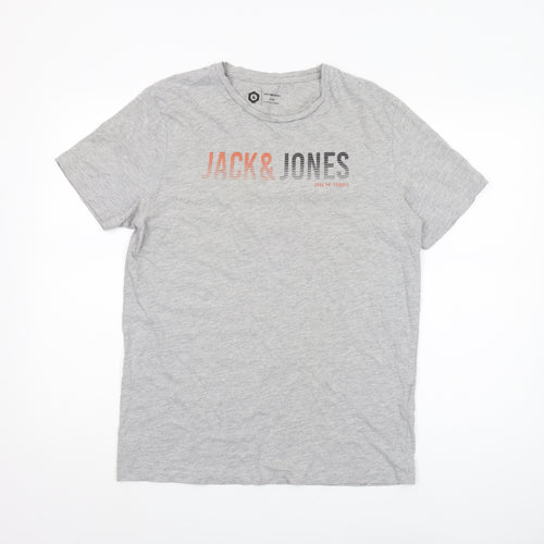 Jack & Jones Men's Grey T-Shirt, L, Breathable Jersey
