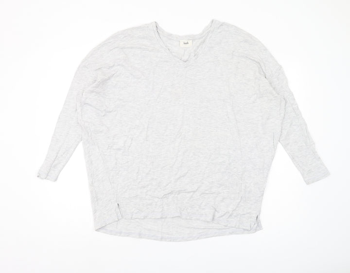 hush Women's Grey V-Neck T-Shirt, S, Casual Stretch Pullover