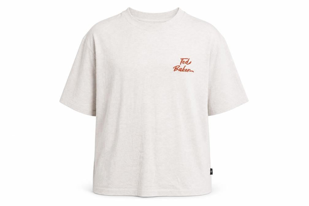 Front view of Ted Baker Men's Beige T-Shirt Large Crew Neck