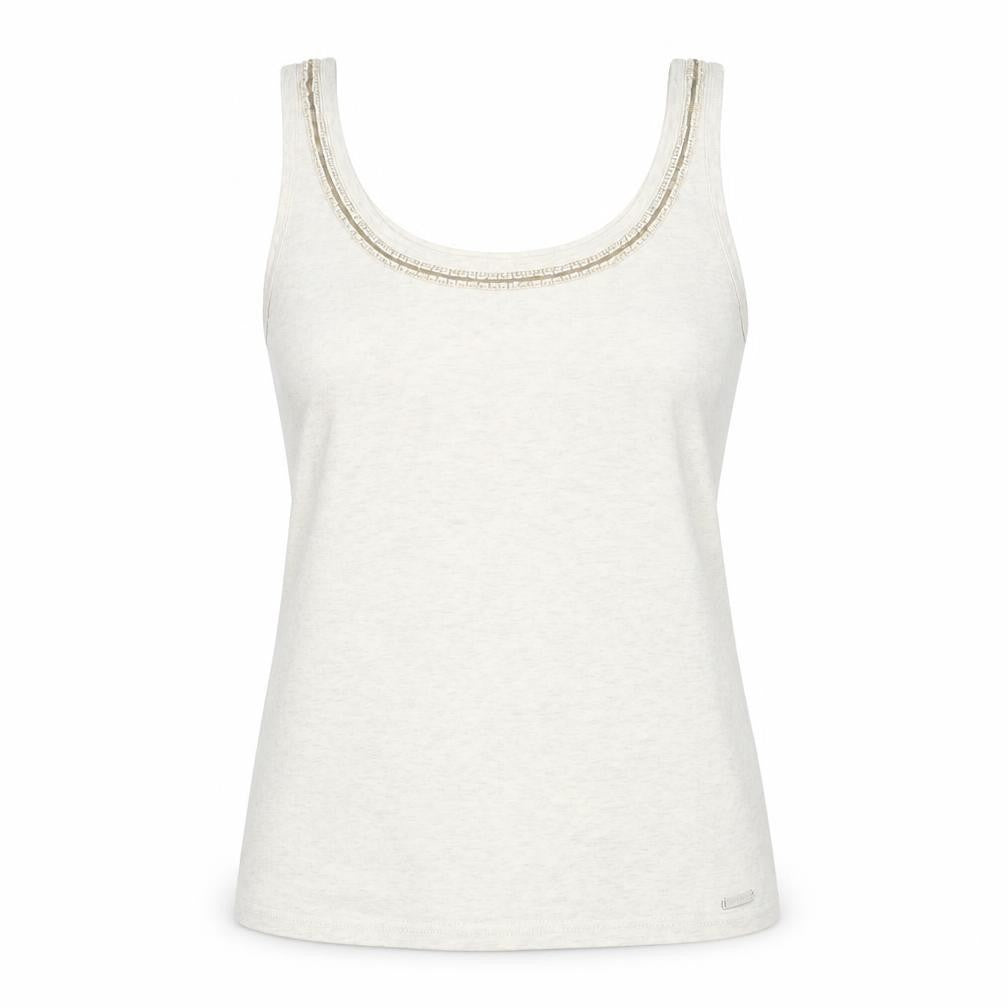 Superdry Women’s Beige Tank Top, Size S, Beaded Accents