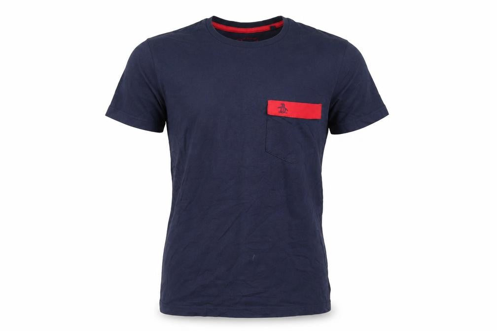 Penguin Men’s Blue Crew Neck T-Shirt, S, Short Sleeve, Logo Accent
