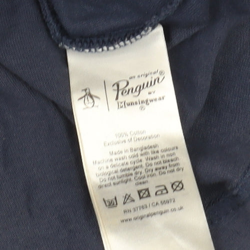 Penguin Men’s Blue Crew Neck T-Shirt, S, Short Sleeve, Logo Accent