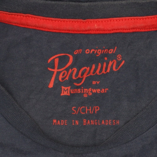 Penguin Men’s Blue Crew Neck T-Shirt, S, Short Sleeve, Logo Accent
