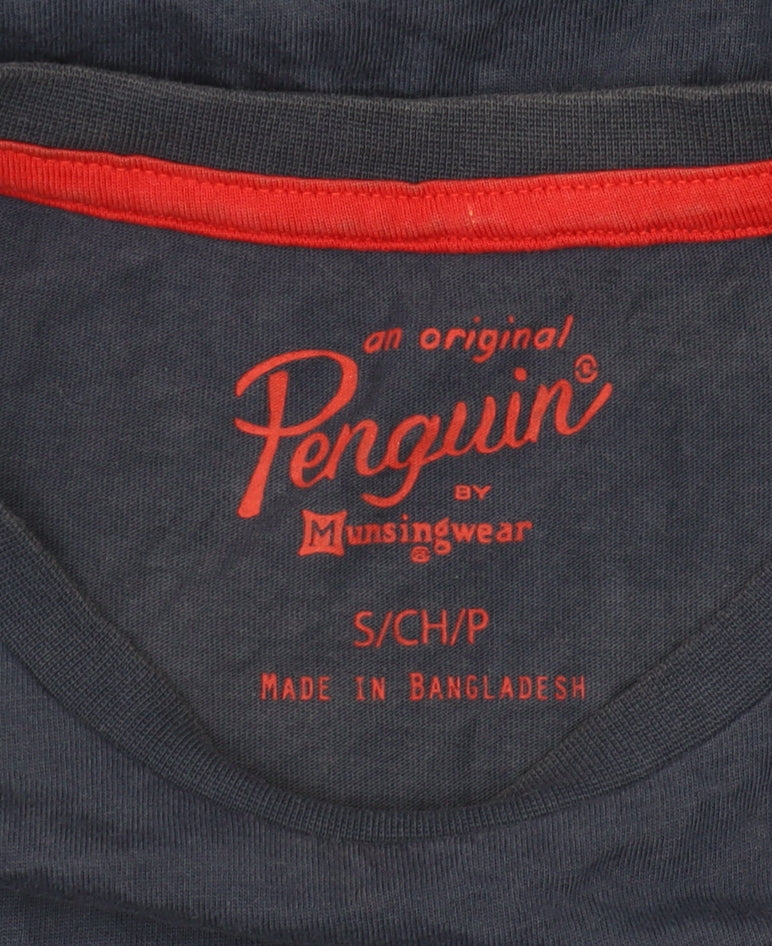 Penguin Men’s Blue Crew Neck T-Shirt, S, Short Sleeve, Logo Accent