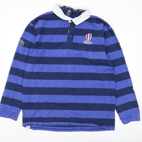 Rugby World Cup Men's Blue 3XL Striped Polo Shirt