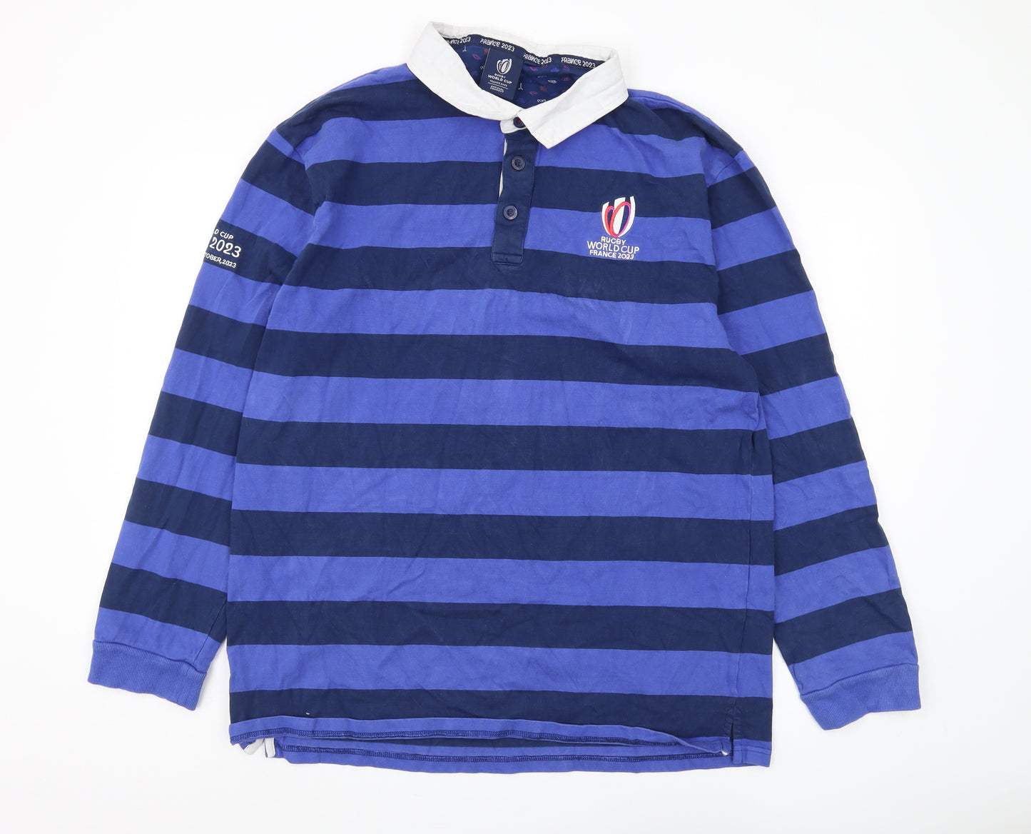 Rugby World Cup Men's Blue 3XL Striped Polo Shirt