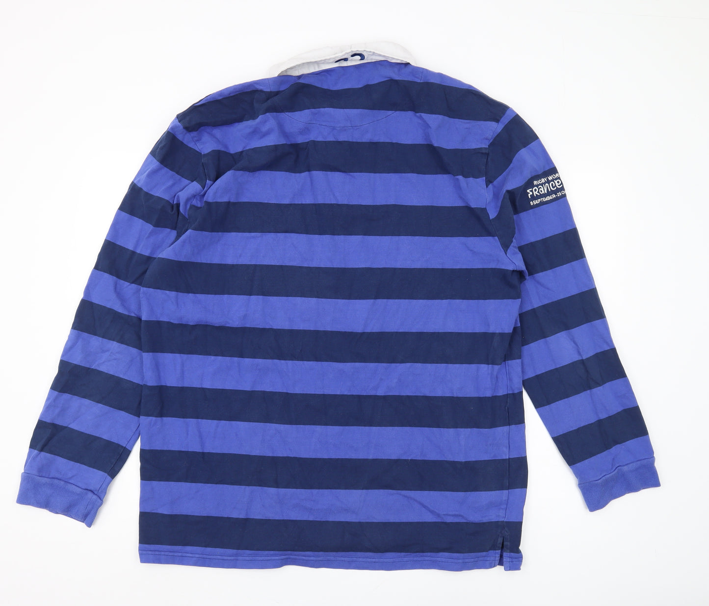 Rugby World Cup Men's Blue 3XL Striped Polo Shirt
