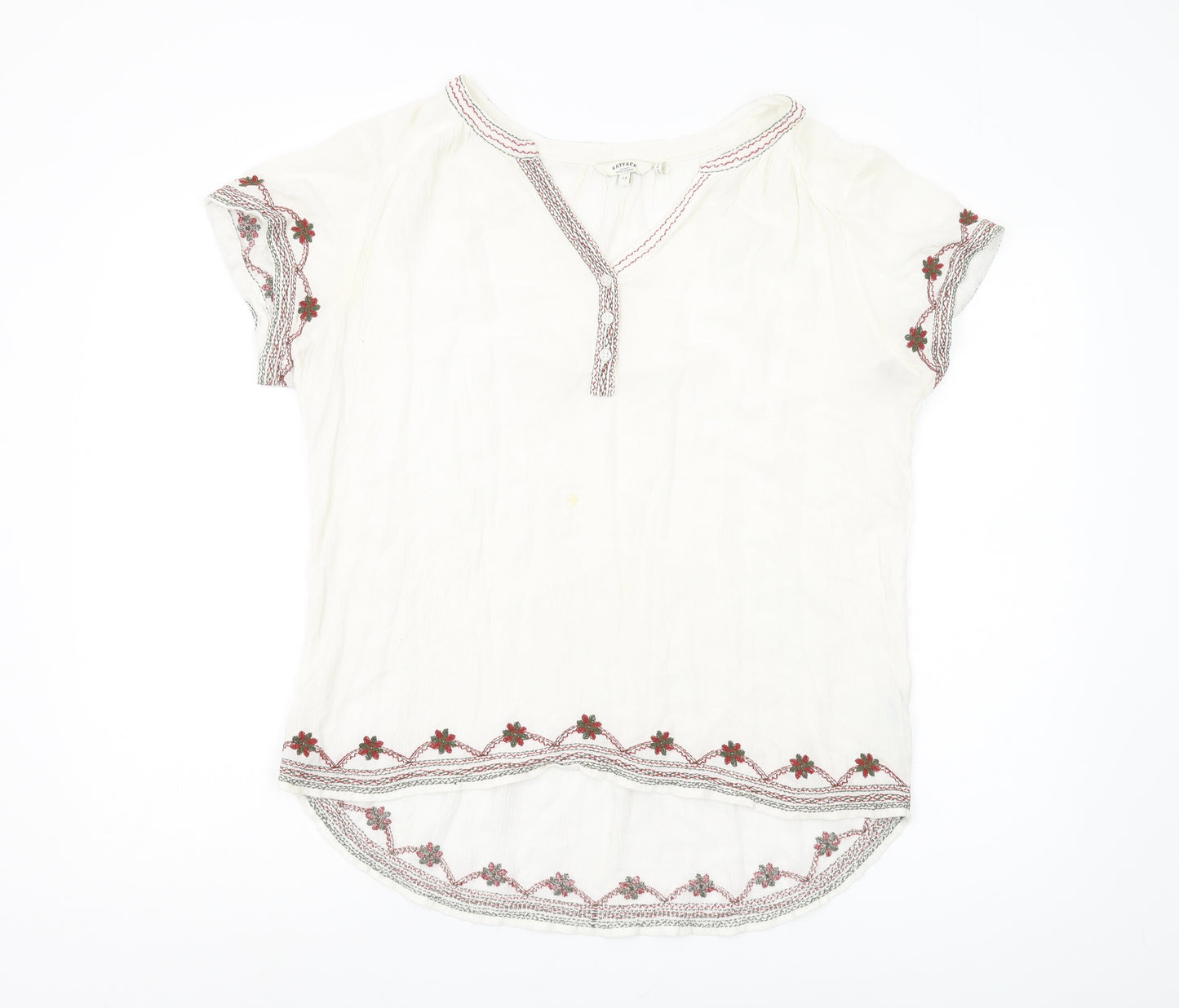 FatFace Women's Ivory Floral Embroidered Blouse Size 14