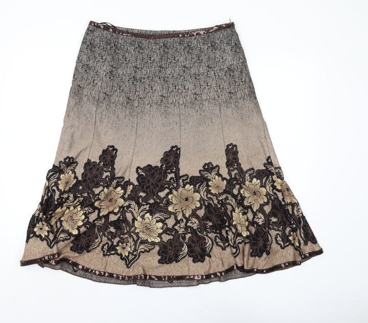 Ibo London Women's Flare Skirt, Size 14, Brown Floral