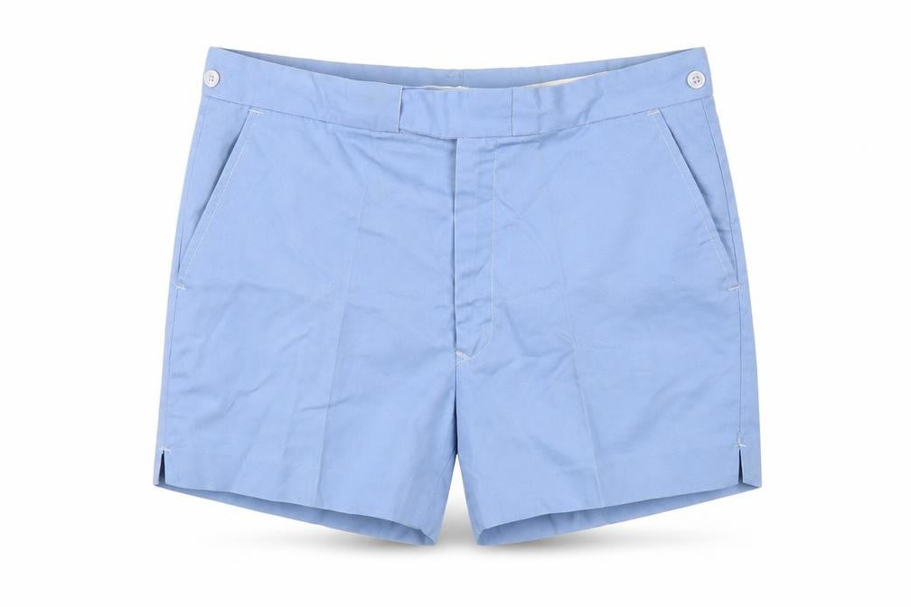 Front view of Fred Perry Women's Blue Chino Shorts, size 6, Medium Wash