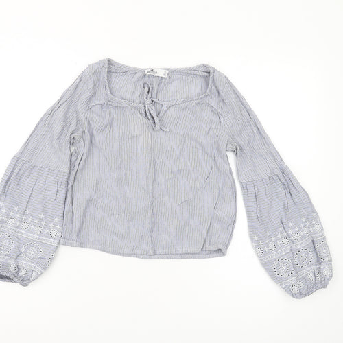 Hollister Women's Blue Embroidered Balloon Sleeve Blouse