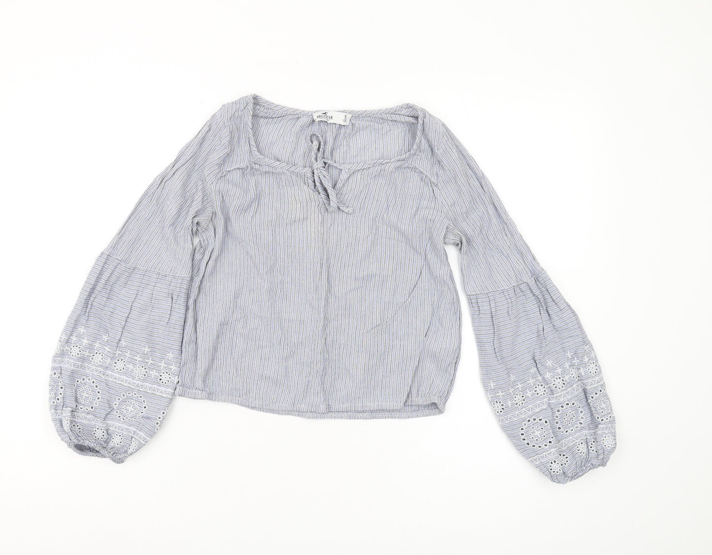 Hollister Women's Blue Embroidered Balloon Sleeve Blouse