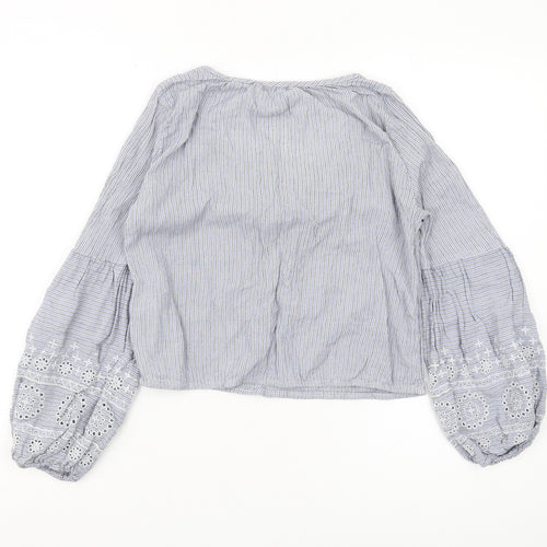 Hollister Women's Blue Embroidered Balloon Sleeve Blouse