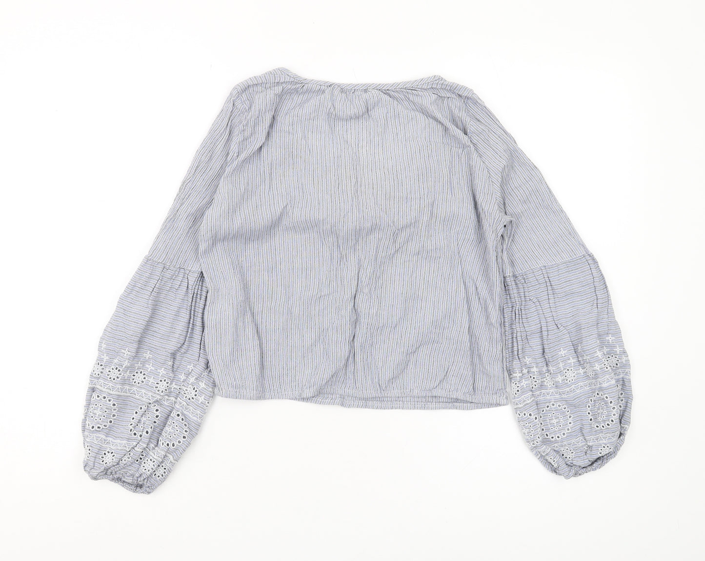 Hollister Women's Blue Embroidered Balloon Sleeve Blouse