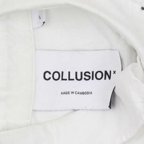 Collusion Men's White Long Sleeve Button-Up Shirt - L