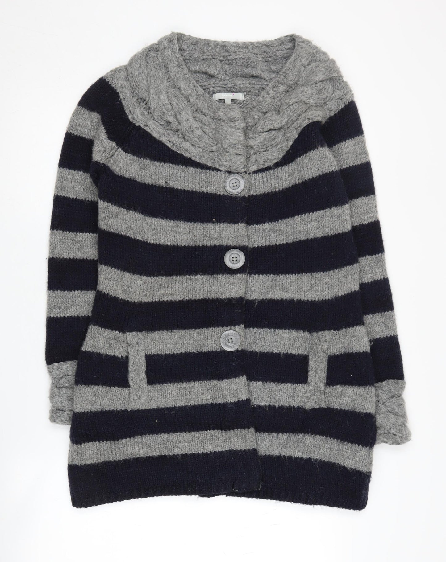 Per Una Women's Black Striped Cardigan, Cowl Neck, Medium