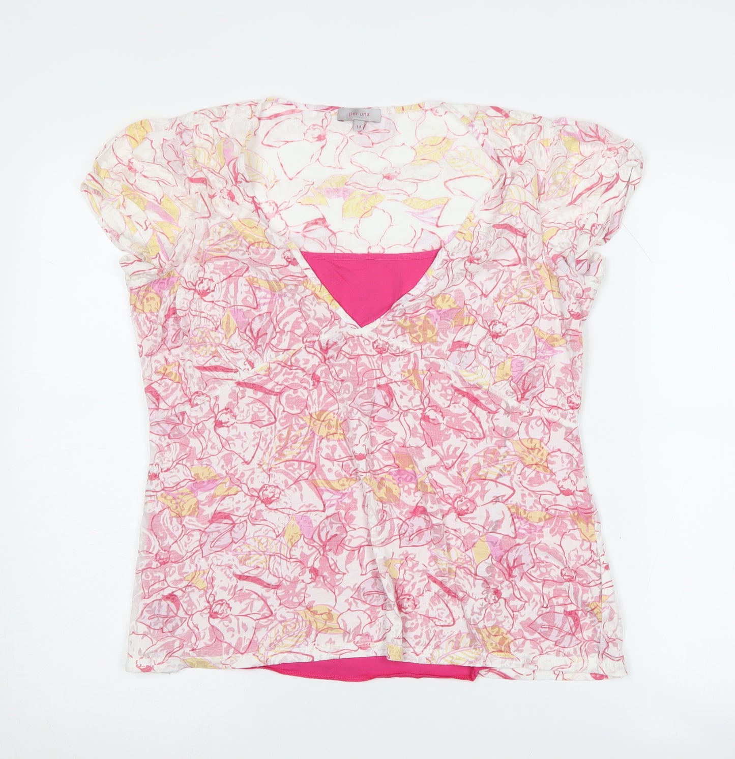 Marks and Spencer Women's Pink Floral V-Neck Top Size 14