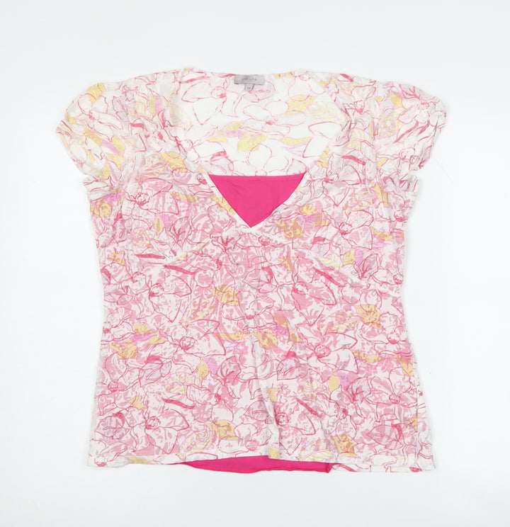 Marks and Spencer Women's Pink Floral V-Neck Top Size 14