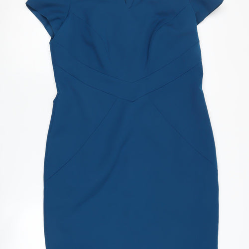 Roman Blue Sheath Dress, Size 14, Women, V-Neck
