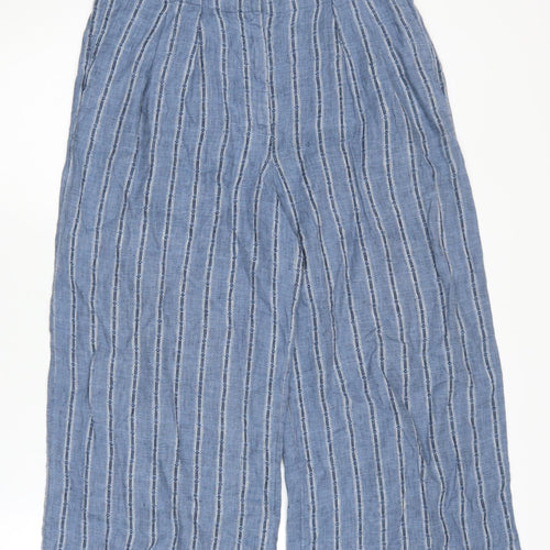 Marks and Spencer Women's Blue Striped Wide-Leg Trousers