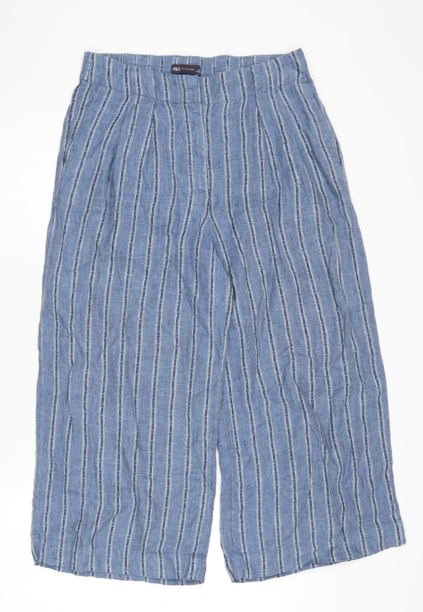 Marks and Spencer Women's Blue Striped Wide-Leg Trousers