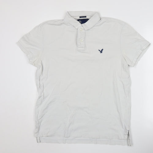 American Eagle Men's White Polo Shirt L Short Sleeve