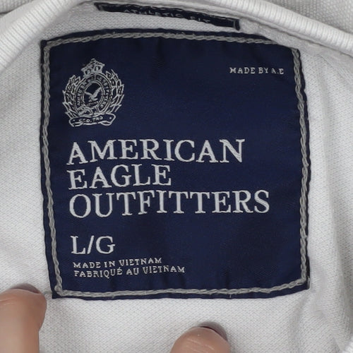 American Eagle Men's White Polo Shirt L Short Sleeve