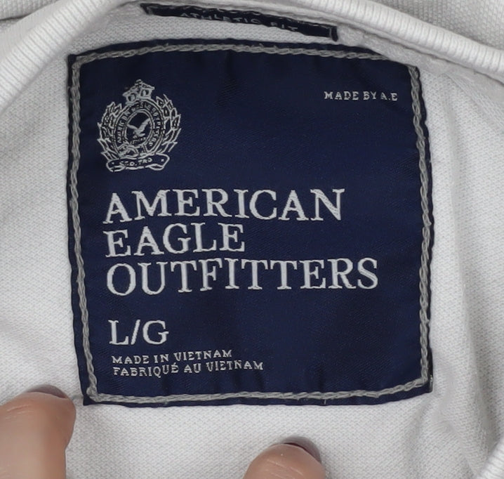 American Eagle Men's White Polo Shirt L Short Sleeve