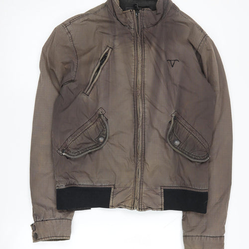 Men's Brown Stand-Up Collar Bomber Jacket Size S