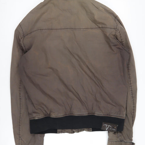 Men's Brown Stand-Up Collar Bomber Jacket Size S