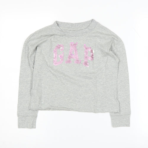 Gap Girls Grey Long Sleeve Sequin T-Shirt 6-7 Years Casual