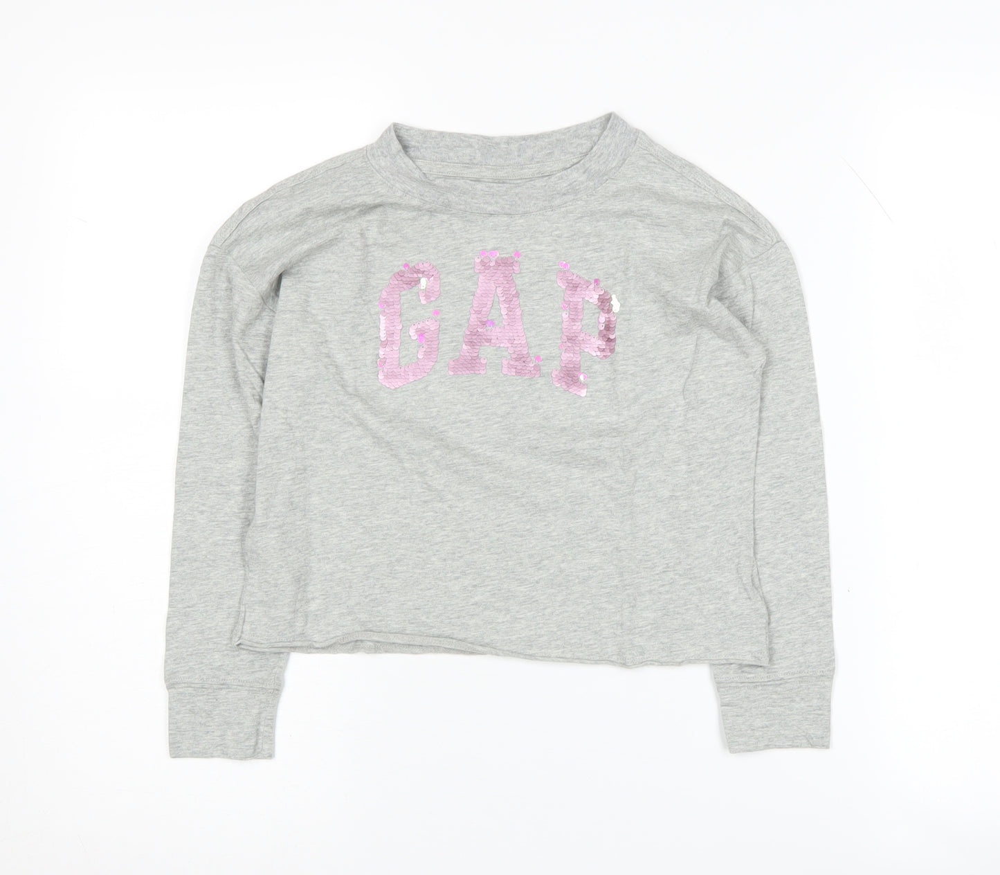Gap Girls Grey Long Sleeve Sequin T-Shirt 6-7 Years Casual