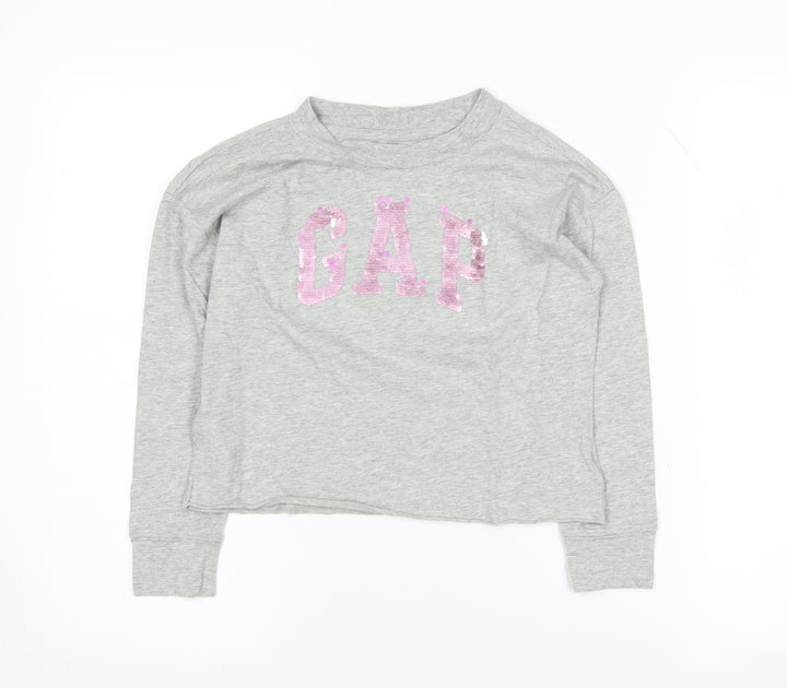 Gap Girls Grey Long Sleeve Sequin T-Shirt 6-7 Years Casual