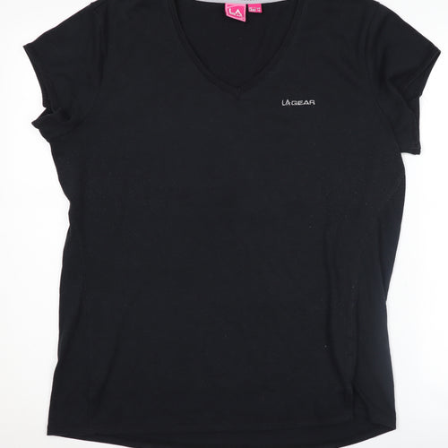 LA Gear Women's Black V-Neck Cotton T-Shirt Size 20