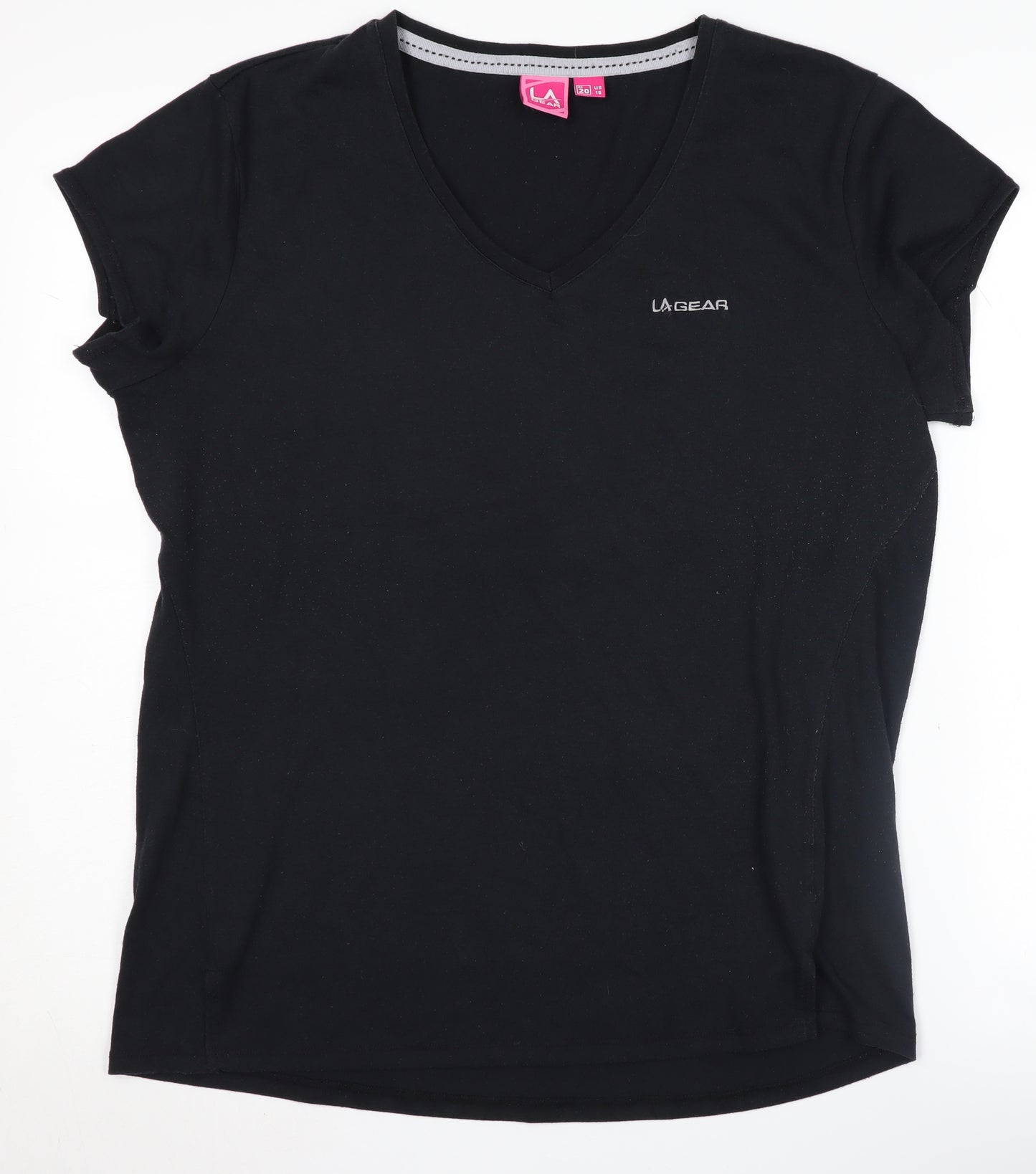 LA Gear Women's Black V-Neck Cotton T-Shirt Size 20
