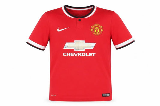 Front view of Nike boys’ red football jersey t-shirt, size S, moisture wicking