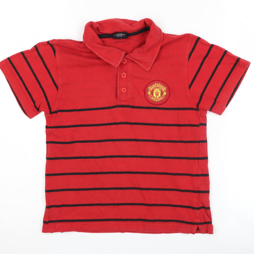 Manchester United Boys Red Striped Polo Shirt Size S