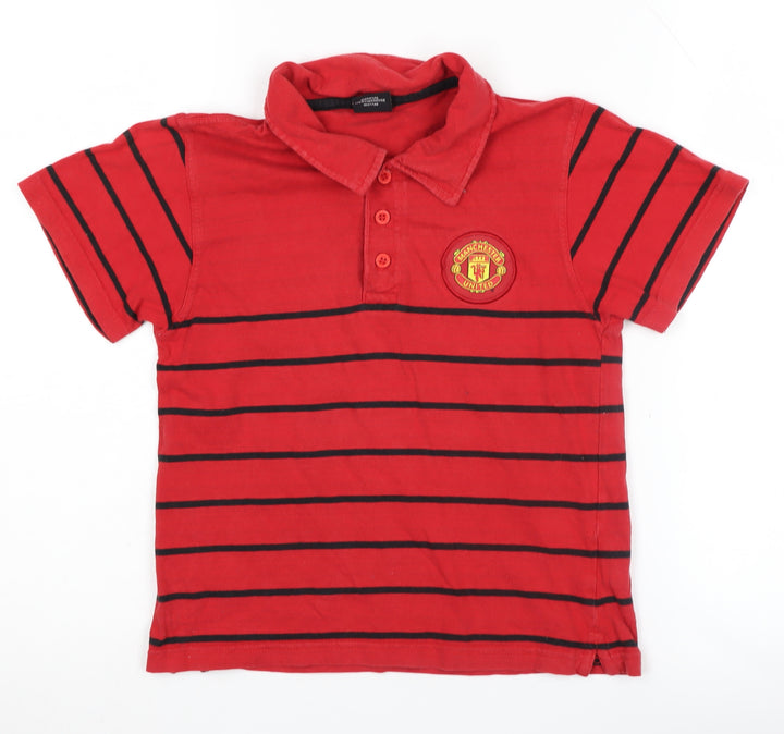 Manchester United Boys Red Striped Polo Shirt Size S