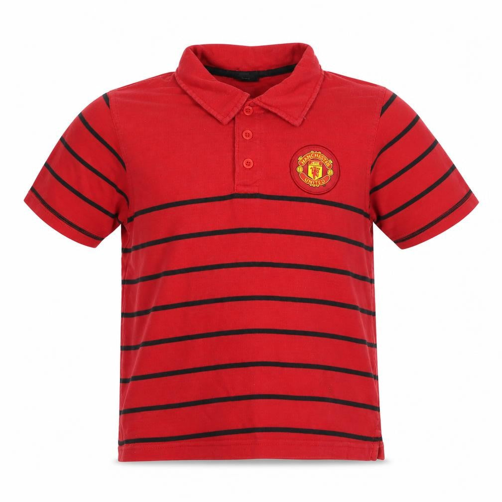 Manchester United Boys Red Striped Polo Shirt Size S